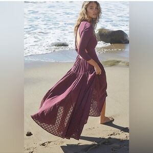Free People Dry Rose Beach Dress Sea Me Maxi Dress Size XS Relaxed Open Back$108